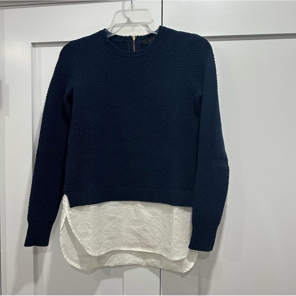 J.Crew Wool Sweater with Layered Shirt Look